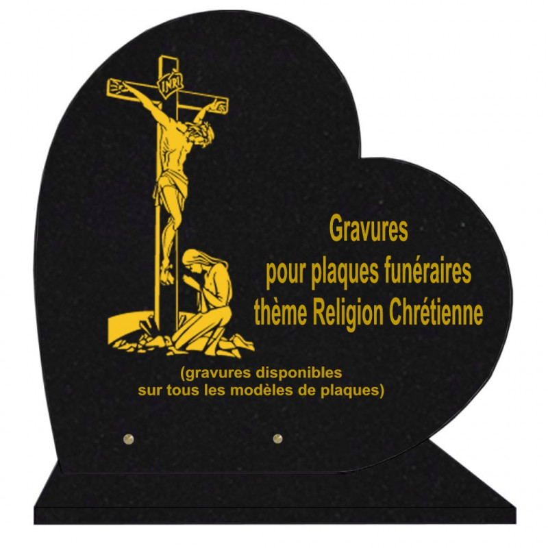 Plaque funéraire Livre granit - médaillon coeur et croix