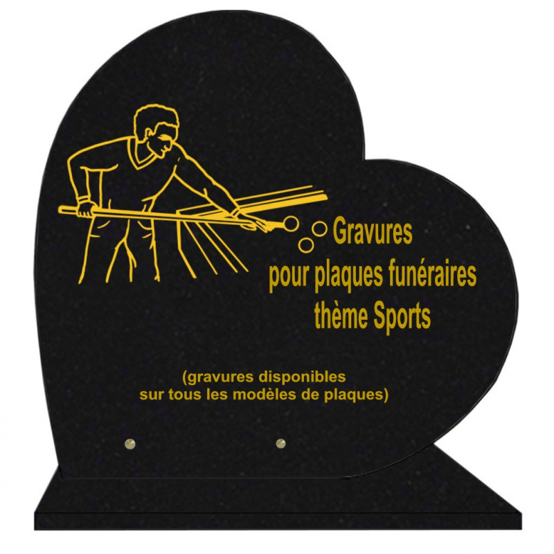 PLAQUE FUNÉRAIRE 40X40 COEUR GRANIT SPORTS SUR SOCLE