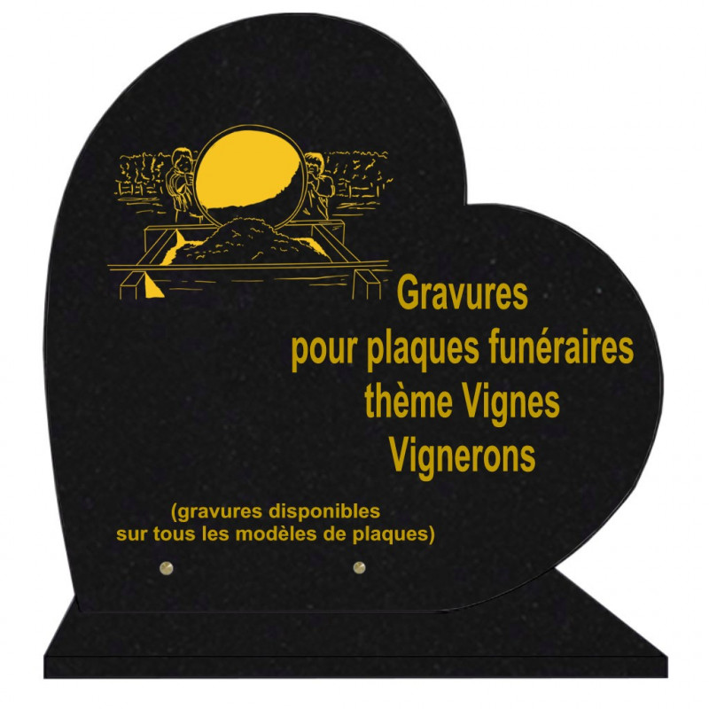 PLAQUE FUNÉRAIRE 40X40 COEUR GRANIT VIGNES VIGNERONS SUR SOCLE