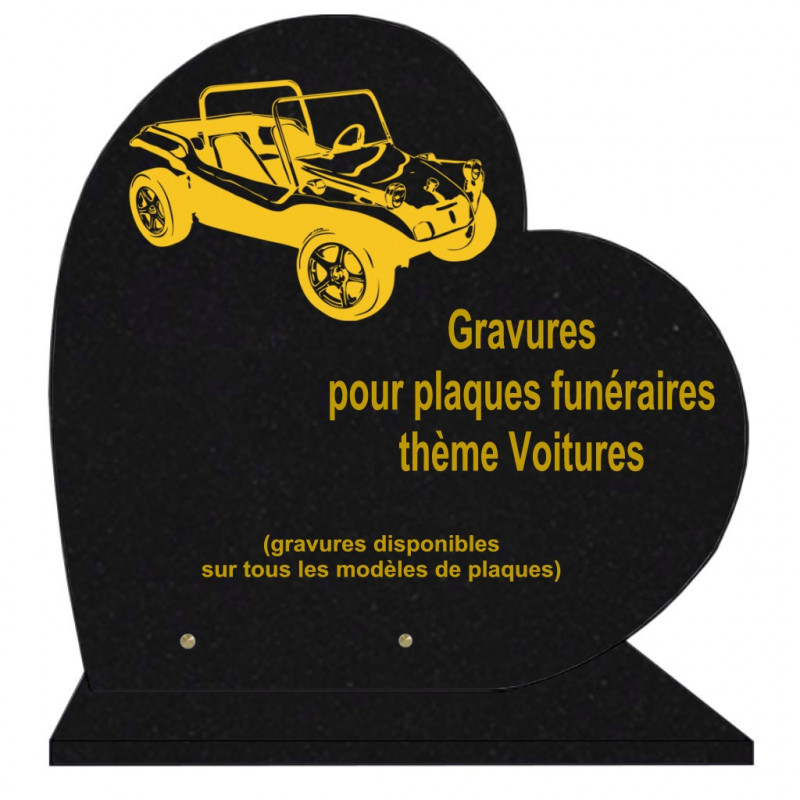 PLAQUE FUNÉRAIRE 40X40 COEUR GRANIT VOITURES SUR SOCLE