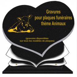 PLAQUE FUNÉRAIRE COEUR GRANIT ANIMAUX SUR SOCLE