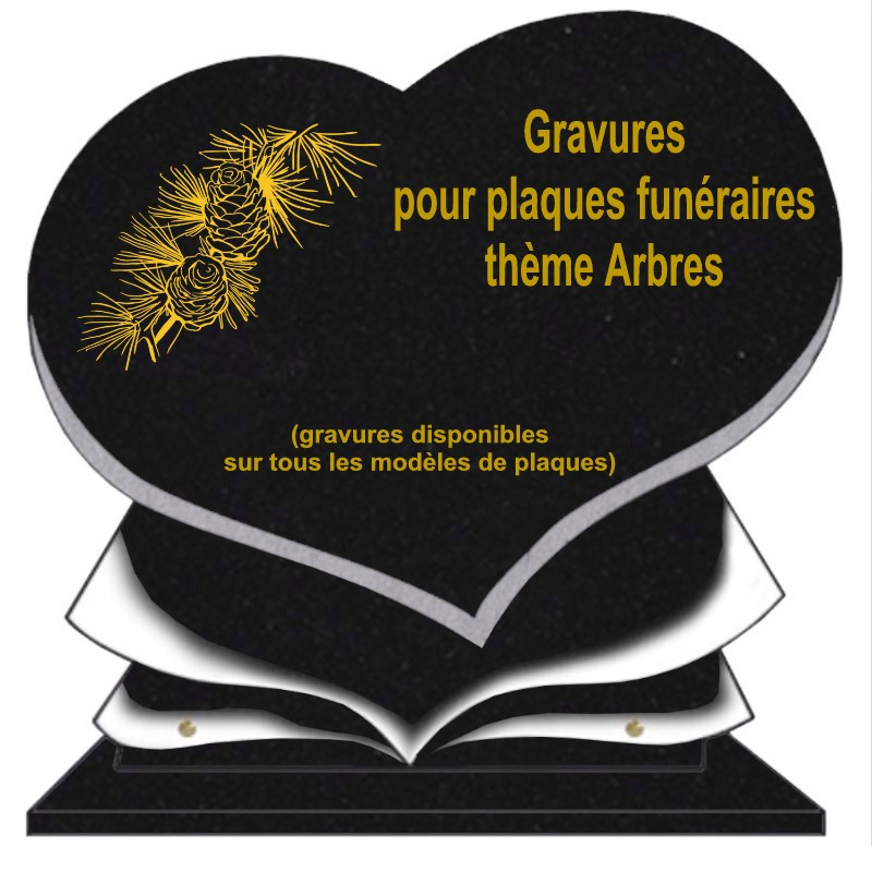 PLAQUE FUNÉRAIRE COEUR GRANIT ARBRES SUR SOCLE