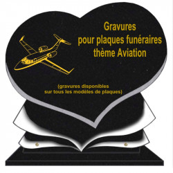 PLAQUE FUNÉRAIRE COEUR GRANIT AVIATION AVIONS SUR SOCLE