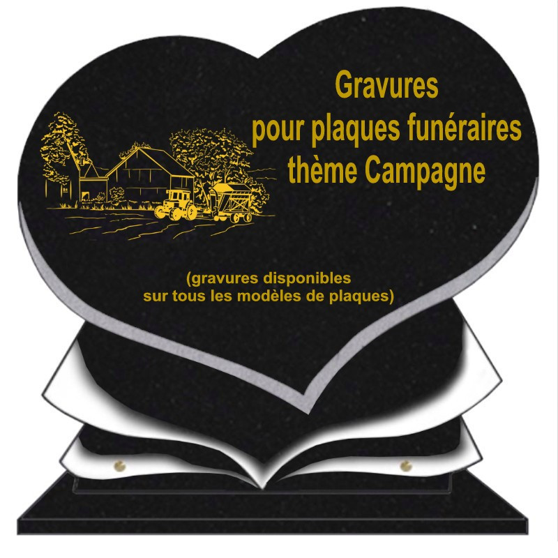 PLAQUE FUNÉRAIRE COEUR GRANIT CAMPAGNE SUR SOCLE