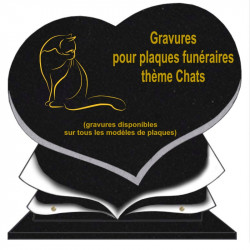 PLAQUE FUNÉRAIRE COEUR GRANIT CHATS SUR SOCLE