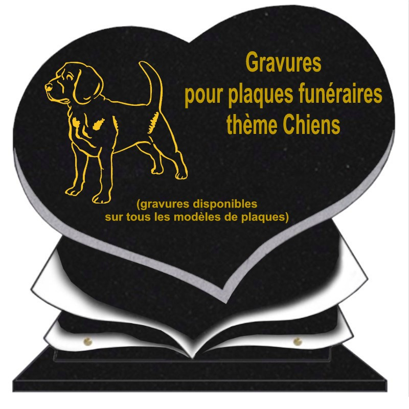 PLAQUE FUNÉRAIRE COEUR GRANIT CHIENS SUR SOCLE