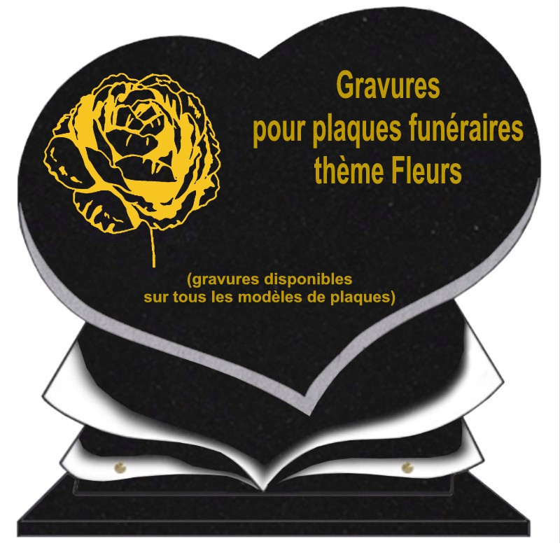 PLAQUE FUNÉRAIRE COEUR GRANIT FLEURS SUR SOCLE