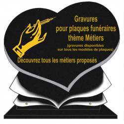 PLAQUE FUNÉRAIRE COEUR GRANIT MÉTIERS SUR SOCLE