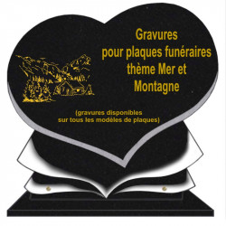 PLAQUE FUNÉRAIRE COEUR GRANIT MER ET MONTAGNE SUR SOCLE