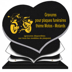 PLAQUE FUNÉRAIRE COEUR GRANIT MOTOS MOTARDS SUR SOCLE