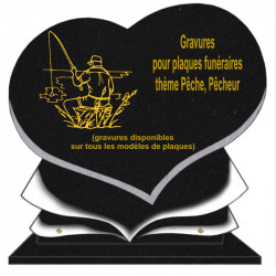 PLAQUE FUNÉRAIRE COEUR GRANIT PÊCHE PÊCHEURS SUR SOCLE