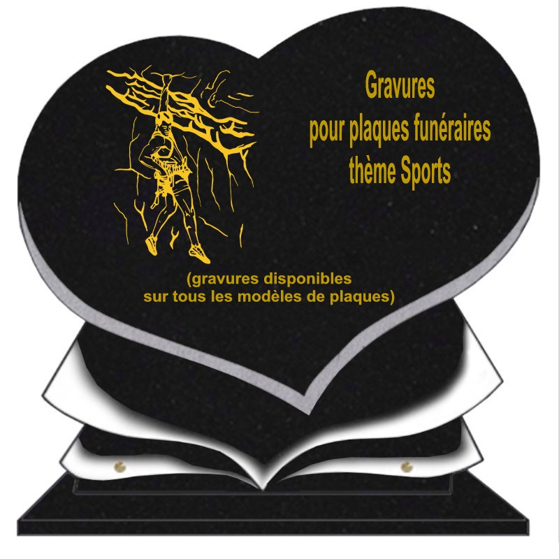 PLAQUE FUNÉRAIRE COEUR GRANIT SPORTS SUR SOCLE