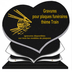 PLAQUE FUNÉRAIRE COEUR GRANIT TRAINS SUR SOCLE