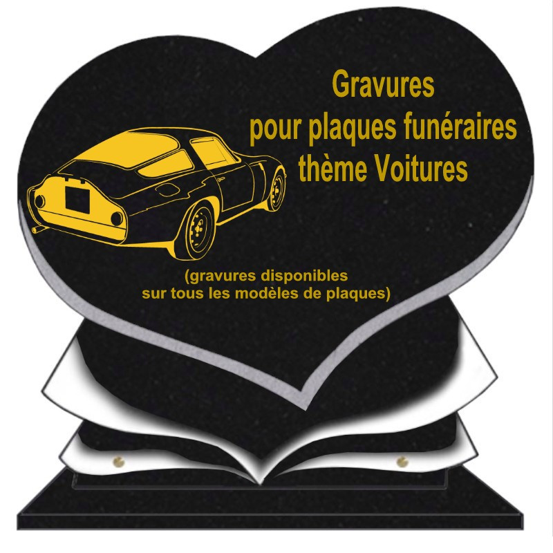 PLAQUE FUNÉRAIRE COEUR GRANIT VOITURE SUR SOCLE