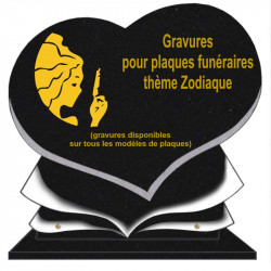 PLAQUE FUNÉRAIRE COEUR GRANIT SIGNES DU ZODIAQUE SUR SOCLE