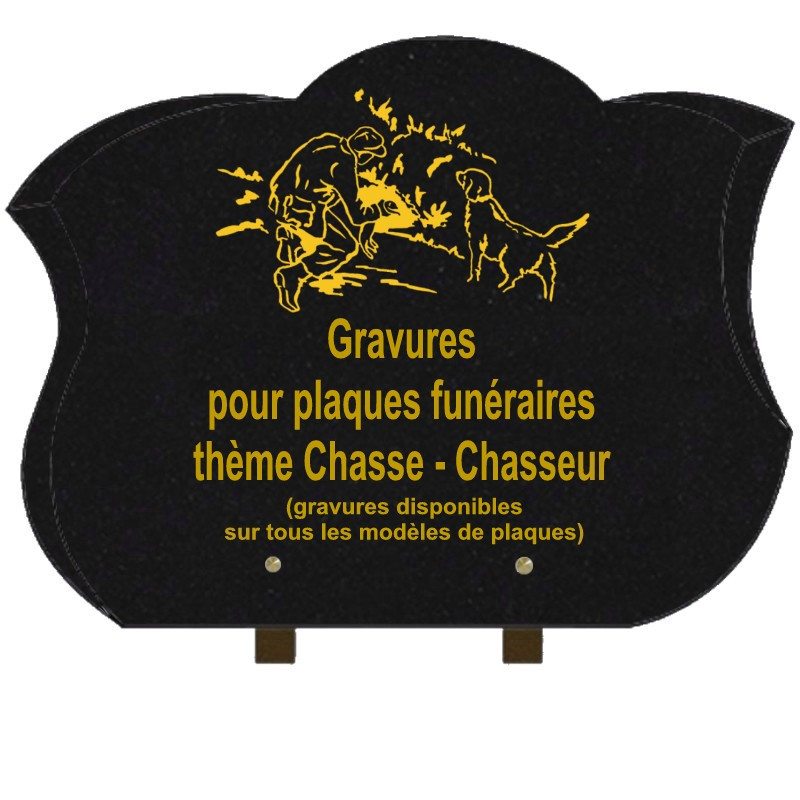 PLAQUE FUNÉRAIRE CHANFREINÉE GRANIT SUR PIEDS CHASSE CHASSEURS