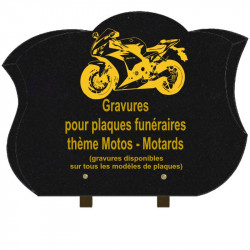 PLAQUE FUNÉRAIRE CHANFREINÉE GRANIT SUR PIEDS MOTOS MOTARDS