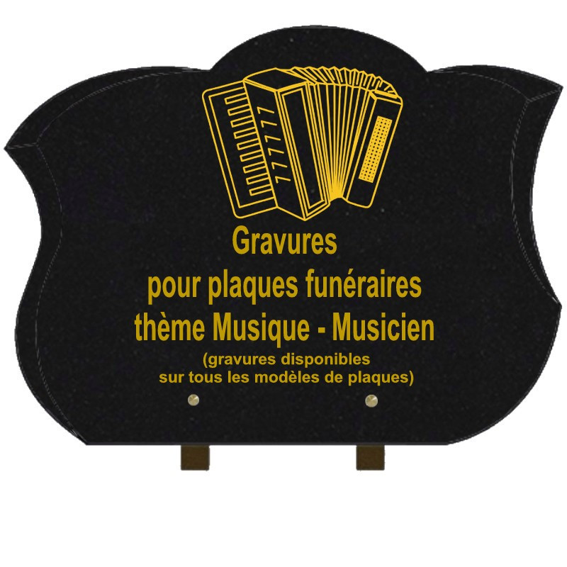 PLAQUE FUNÉRAIRE CHANFREINÉE GRANIT SUR PIEDS MUSIQUE MUSICIENS