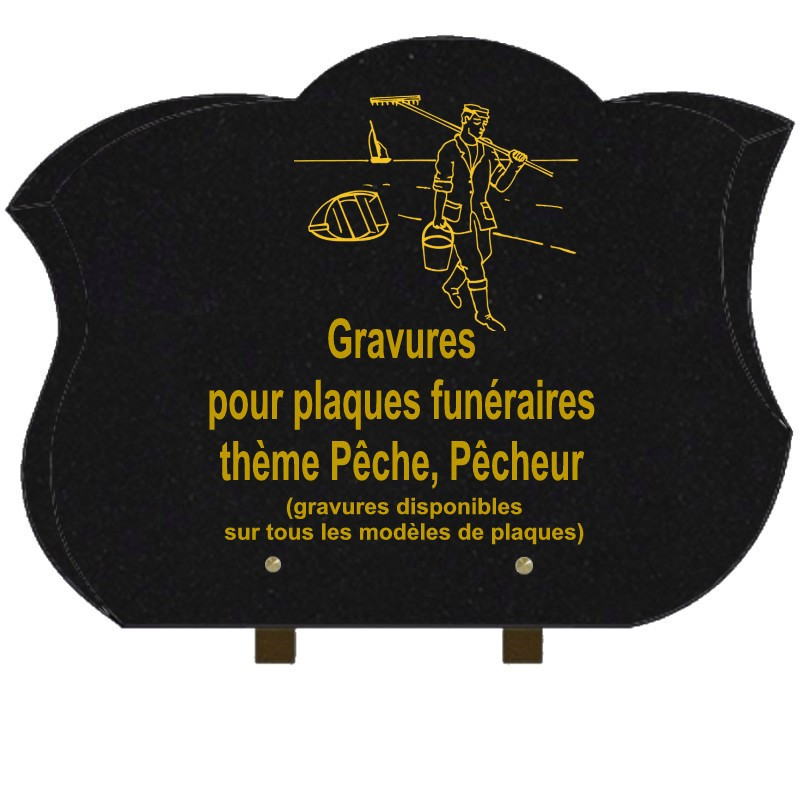 PLAQUE FUNÉRAIRE CHANFREINÉE GRANIT SUR PIEDS PÊCHE PÊCHEURS