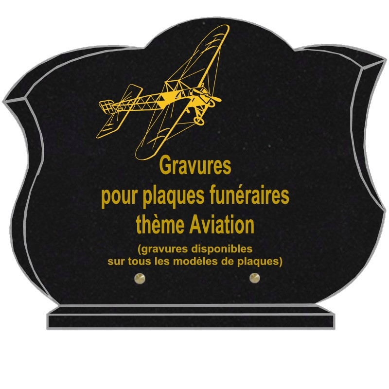 PLAQUE FUNÉRAIRE CHANFREINÉE GRANIT SUR SOCLE AVIONS AVIATION