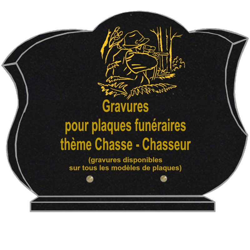 PLAQUE FUNÉRAIRE CHANFREINÉE GRANIT SUR SOCLE CHASSEURS CHASSE