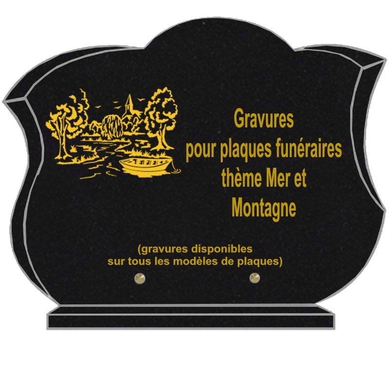 PLAQUE FUNÉRAIRE CHANFREINÉE GRANIT SUR SOCLE MER ET MONTAGNE