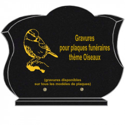 PLAQUE FUNÉRAIRE CHANFREINÉE GRANIT SUR SOCLE OISEAUX