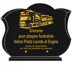 PLAQUE FUNÉRAIRE CHANFREINÉE GRANIT SUR SOCLE POIDS LOURDS ET ENGINS