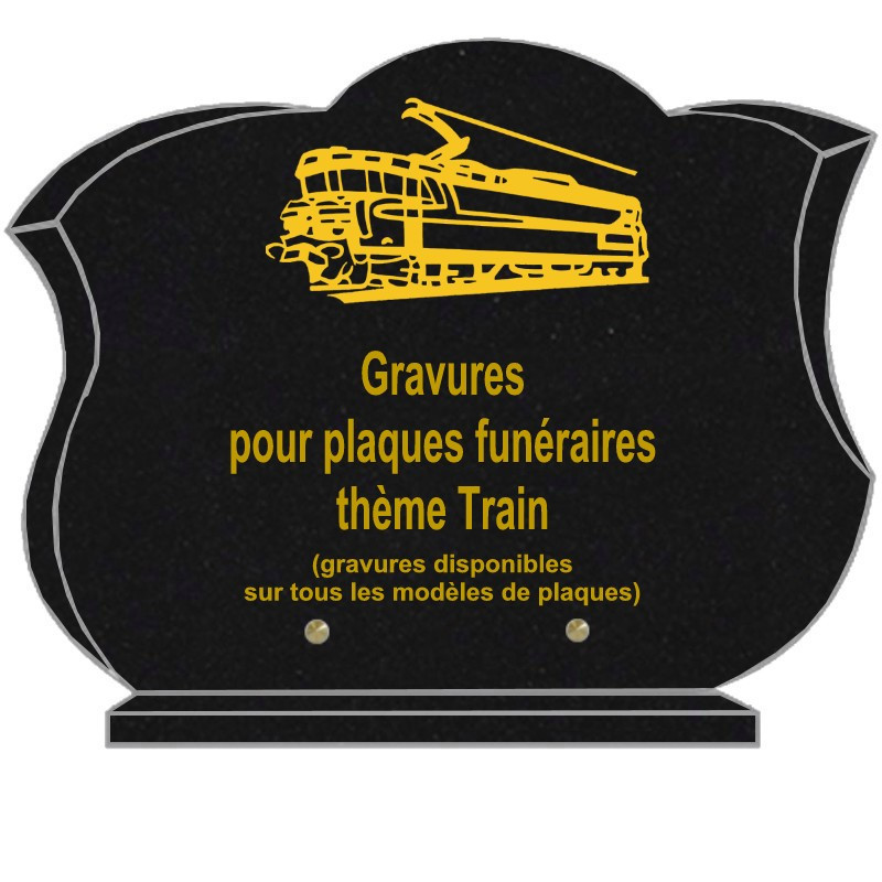 PLAQUE FUNÉRAIRE CHANFREINÉE GRANIT SUR SOCLE TRAINS