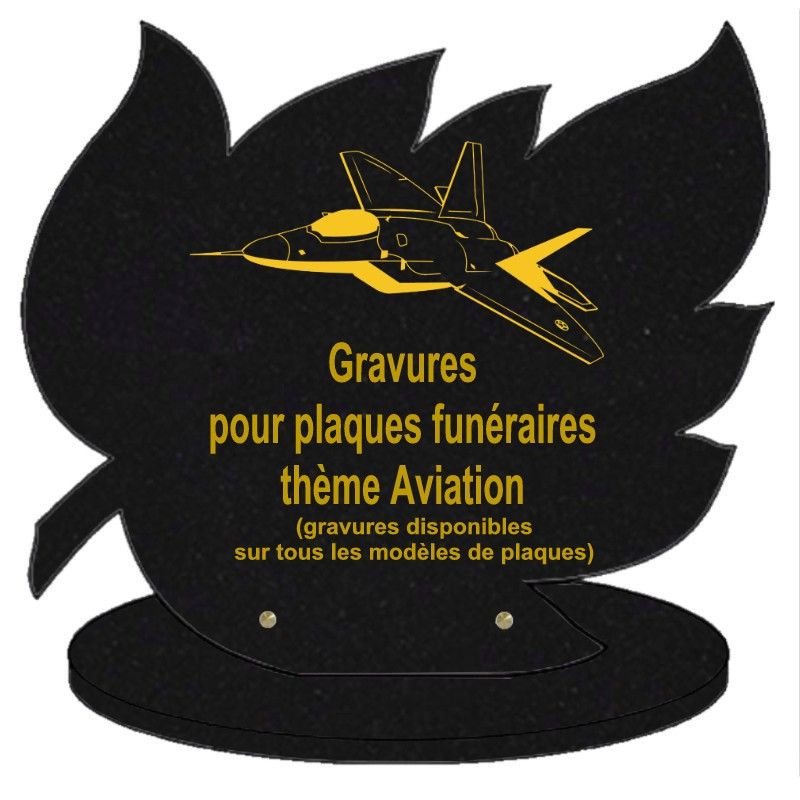 PLAQUE FUNÉRAIRE FEUILLE GRANIT SUR SOCLE AVIONS HÉLICOPTÈRES