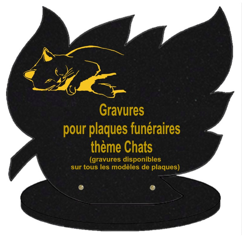 PLAQUE FUNÉRAIRE FEUILLE GRANIT SUR SOCLE CHATS