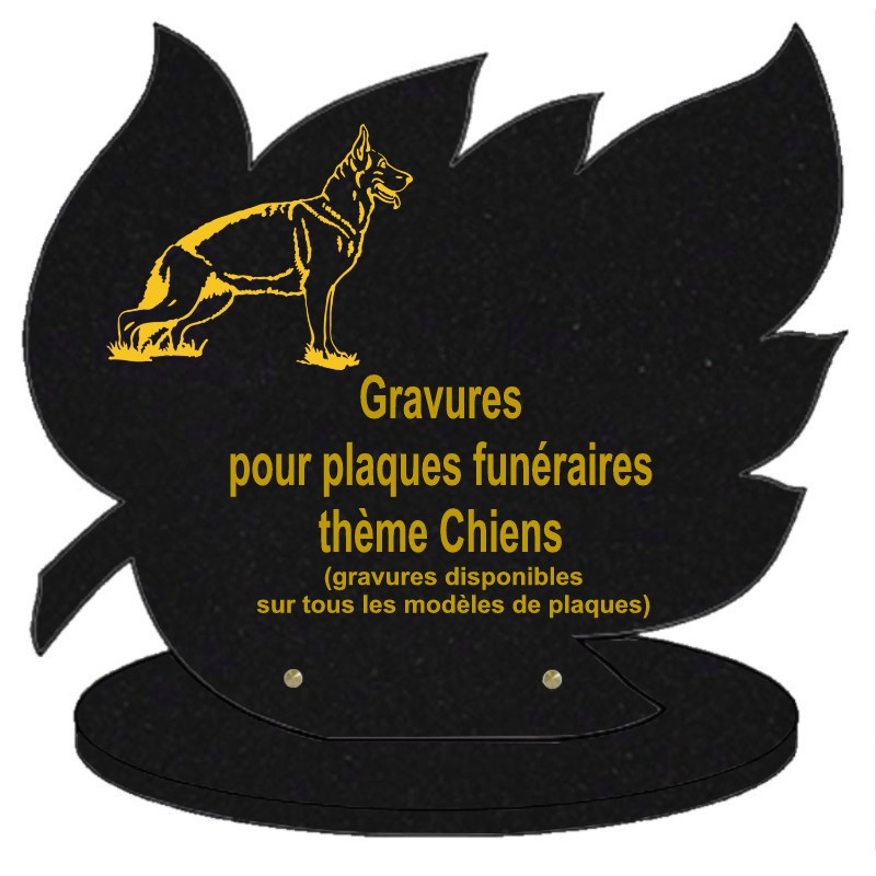 PLAQUE FUNÉRAIRE FEUILLE GRANIT SUR SOCLE CHIENS