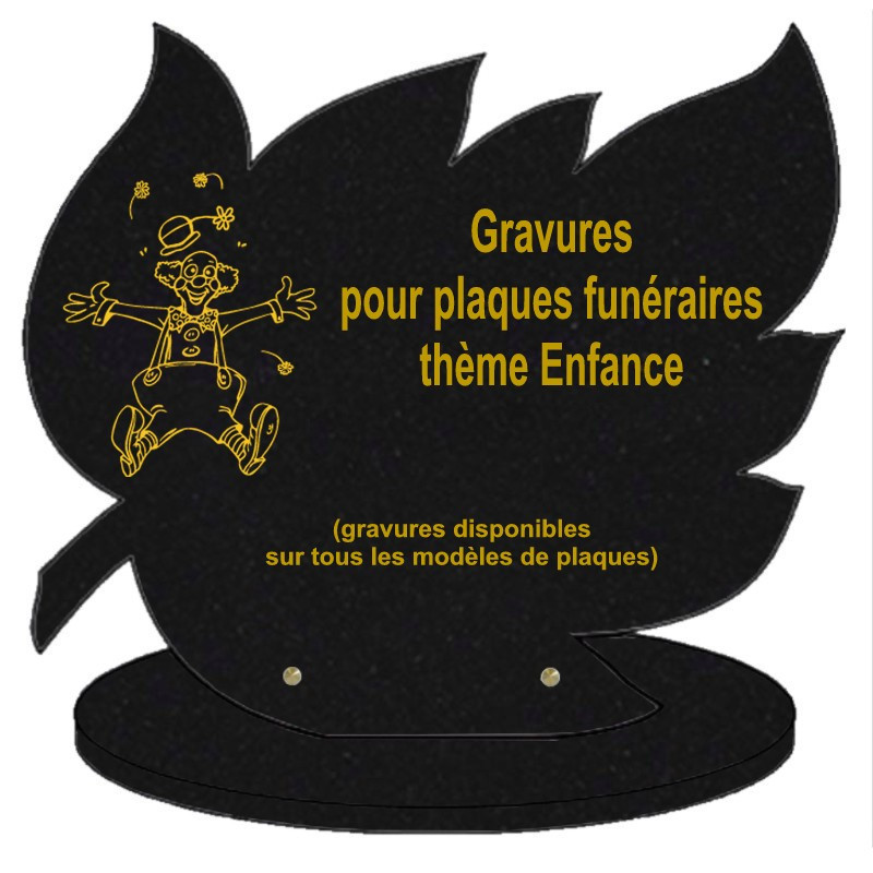 PLAQUE FUNÉRAIRE FEUILLE GRANIT SUR SOCLE ENFANCE