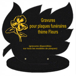 PLAQUE FUNÉRAIRE FEUILLE GRANIT SUR SOCLE FLEURS