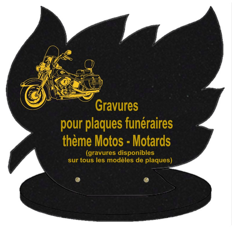 PLAQUE FUNÉRAIRE FEUILLE GRANIT SUR SOCLE MOTOS MOTARDS