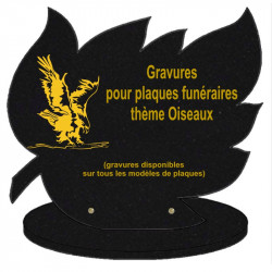 PLAQUE FUNÉRAIRE FEUILLE GRANIT SUR SOCLE OISEAUX