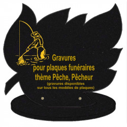 PLAQUE FUNÉRAIRE FEUILLE GRANIT SUR SOCLE PÊCHE PÊCHEURS