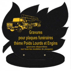 PLAQUE FUNÉRAIRE FEUILLE GRANIT SUR SOCLE POIDS LOURDS ET ENGINS