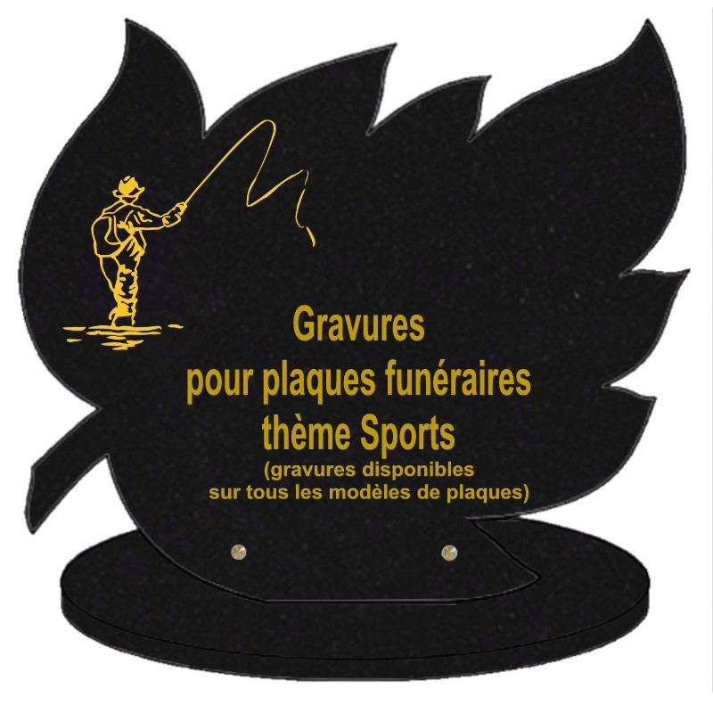 PLAQUE FUNÉRAIRE FEUILLE GRANIT SUR SOCLE SPORTS