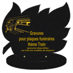 PLAQUE FUNÉRAIRE FEUILLE GRANIT SUR SOCLE TRAINS