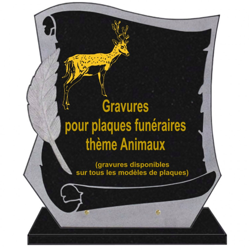 PLAQUE FUNÉRAIRE PARCHEMIN GRANIT SUR SOCLE ANIMAUX