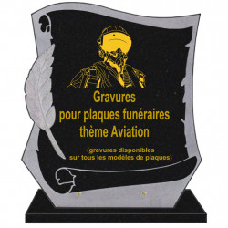 PLAQUE FUNÉRAIRE PARCHEMIN GRANIT SUR SOCLE AVIONS AVIATION