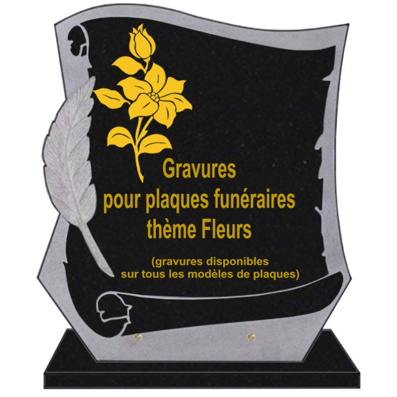 PLAQUE FUNÉRAIRE PARCHEMIN GRANIT SUR SOCLE FLEURS