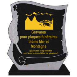 PLAQUE FUNÉRAIRE PARCHEMIN GRANIT SUR SOCLE MER ET MONTAGNE