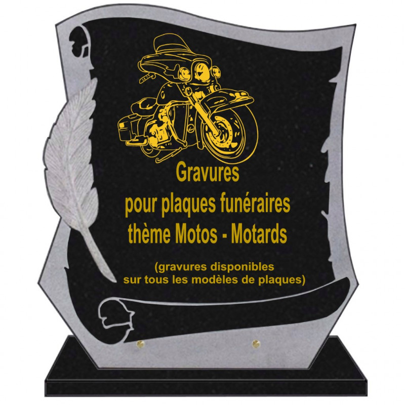 PLAQUE FUNÉRAIRE PARCHEMIN GRANIT SUR SOCLE MOTOS MOTARDS