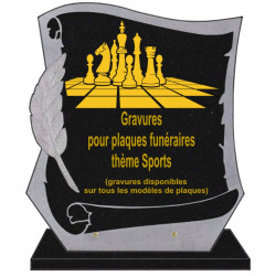 PLAQUE FUNÉRAIRE PARCHEMIN GRANIT SUR SOCLE SPORTS