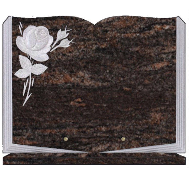 PLAQUE FUNÉRAIRE ROSE 30X40 LIVRE SUR SOCLE GRANIT HIMALAYA BLUE