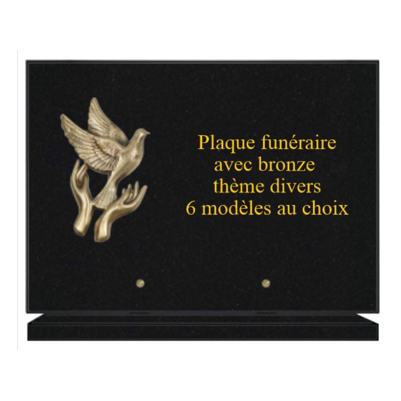 PLAQUE FUNÉRAIRE 25X35 GRANIT AVEC BRONZE THÈME DIVERS