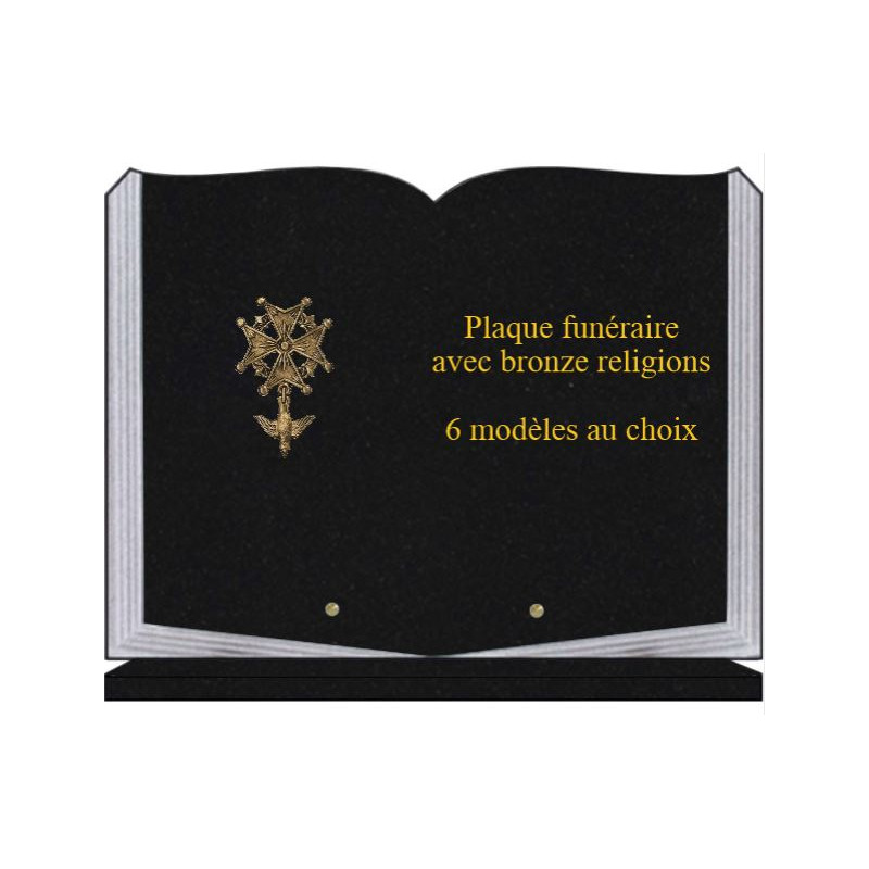 PLAQUE FUNÉRAIRE 30X40 LIVRE SUR SOCLE BRONZE RELIGIONS