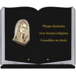 PLAQUE FUNÉRAIRE 35X45 LIVRE SUR SOCLE BRONZE RELIGIONS